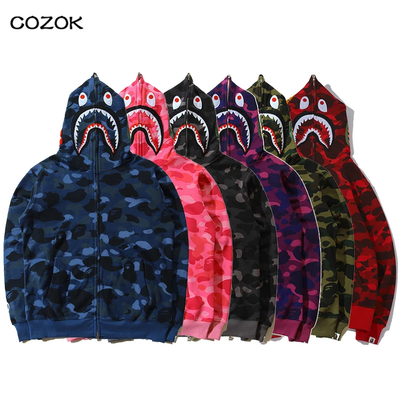 

2021 New Bape Shark Hoodies Men Women Casual Harajuku Hooded Coat Fashion Camouflage Sweatshirts Streetwear Hip Hop Jacket Sport