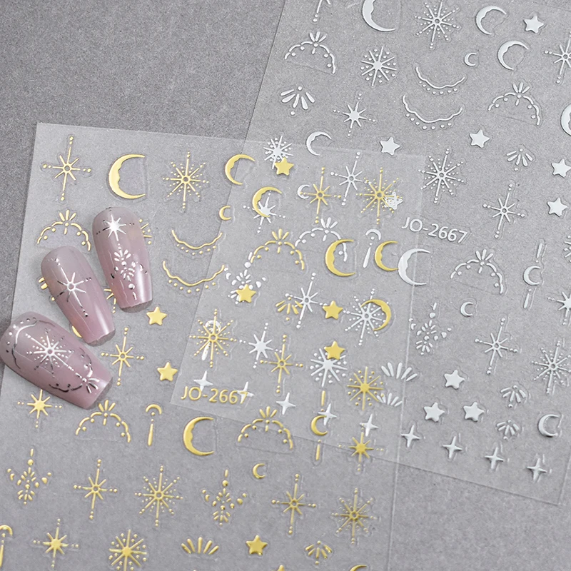 3D Золотая Серебряная Звезда/Солнце/Муна бронзовая наклейка для дизайна ногтей