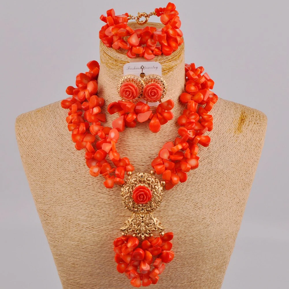 

Оранжевые Коралловые бусы Африканское ожерелье нигерийские Свадебные Ювелирные наборы