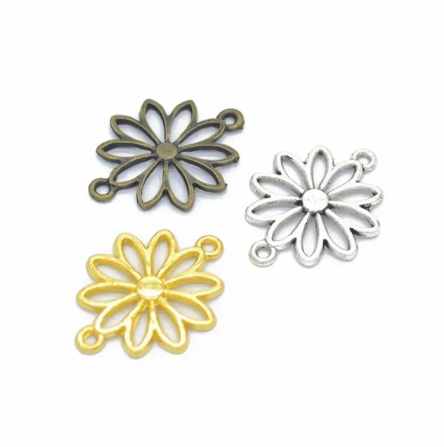 

100pcs Vintage Flower Connector zinc alloy charms pendant DIY Bracelet Necklace metal jewelry accessories Making 25*19mm F0101