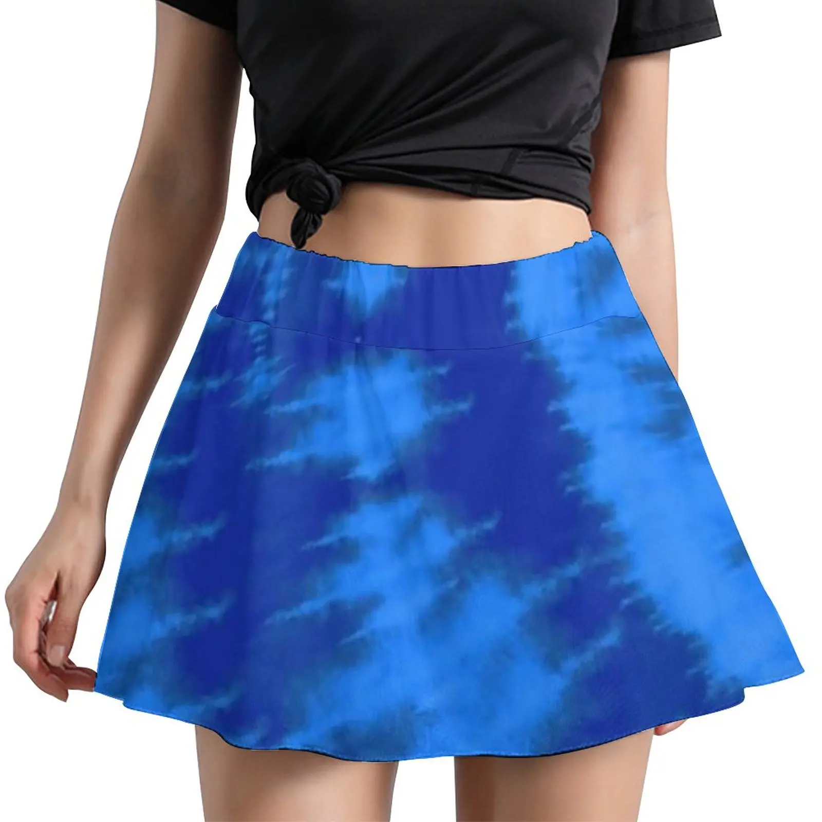 

Blue Swirl Tie Dye Skirt Midnight Blue Aqua Vintage Harajuku Casual A-line Skirts Cute Mini Skirt Print Oversized Skort Clothes
