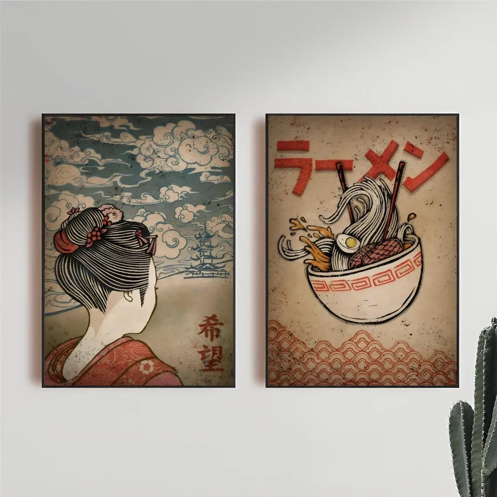 Vintage Janpanese Artwork Poster Self-adhesive Art Waterproof Paper Sticker Coffee House Bar Room Wall Decor