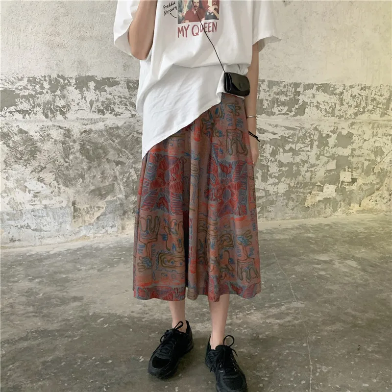 

Women Vintage Skirts Y2K Tie-dye Print High Waist Casual Retro Elastic Spring A Line Skirts Midi Skirts Summer 2022 Streetwear
