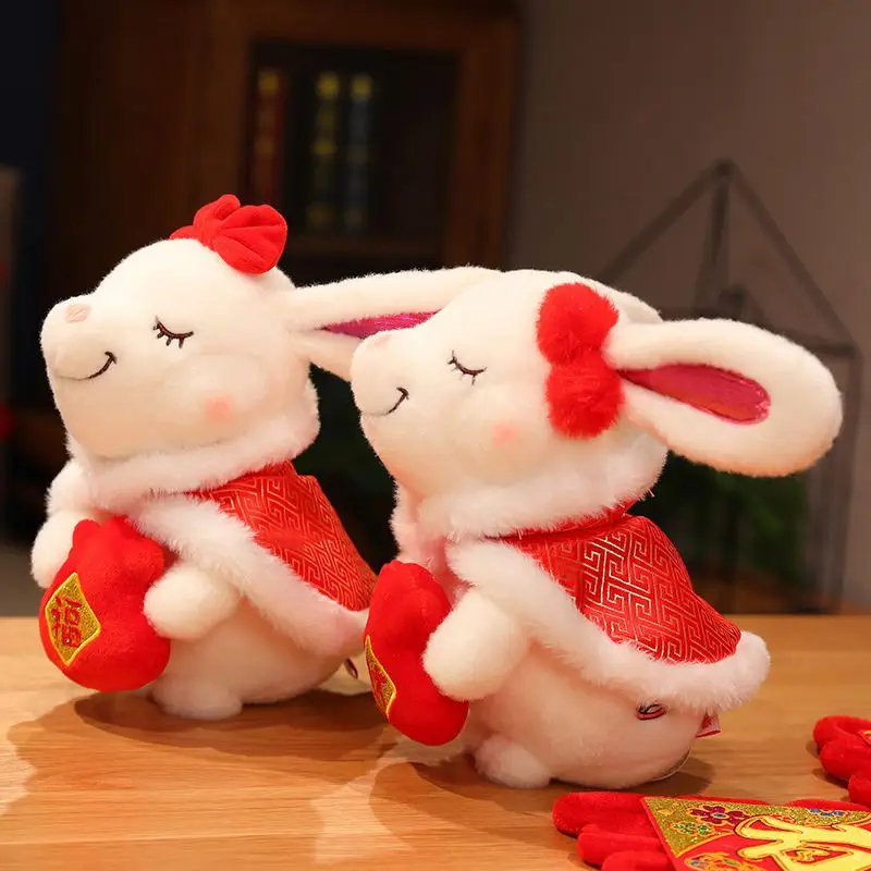 

New Year Chinese Zodiac Angel Rabbit Plush Toy Blessing Bag Bunny Mascot Plush Doll Pillow Stuffed For Kids Xmas Gift