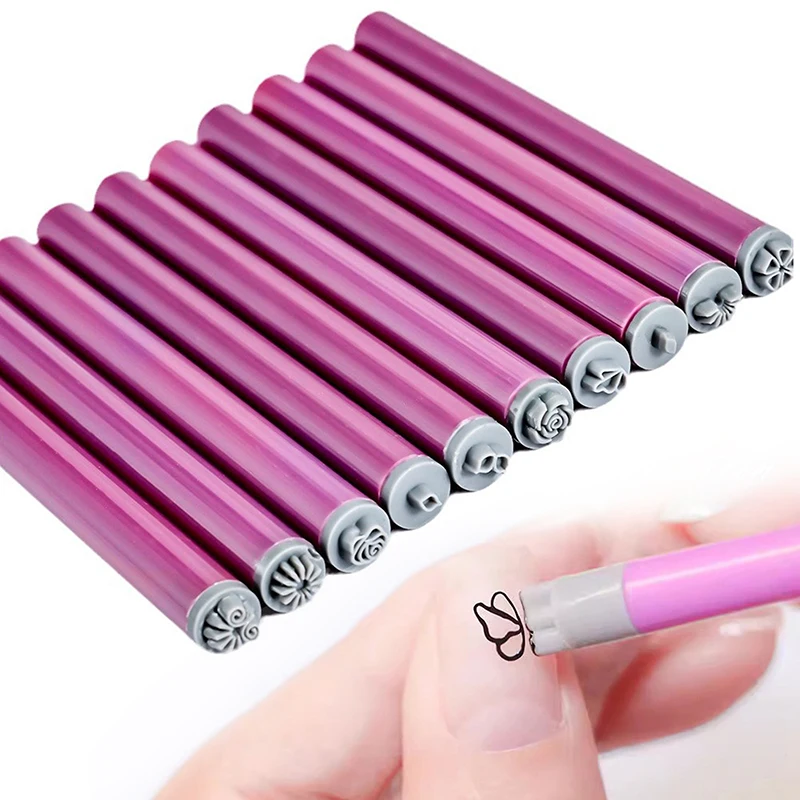 Professional Chic Nail Art Stamp Pen Set 9D Floral /Daisy/Star/Butterfly/Heart Template DIY Drawing Painting Tool