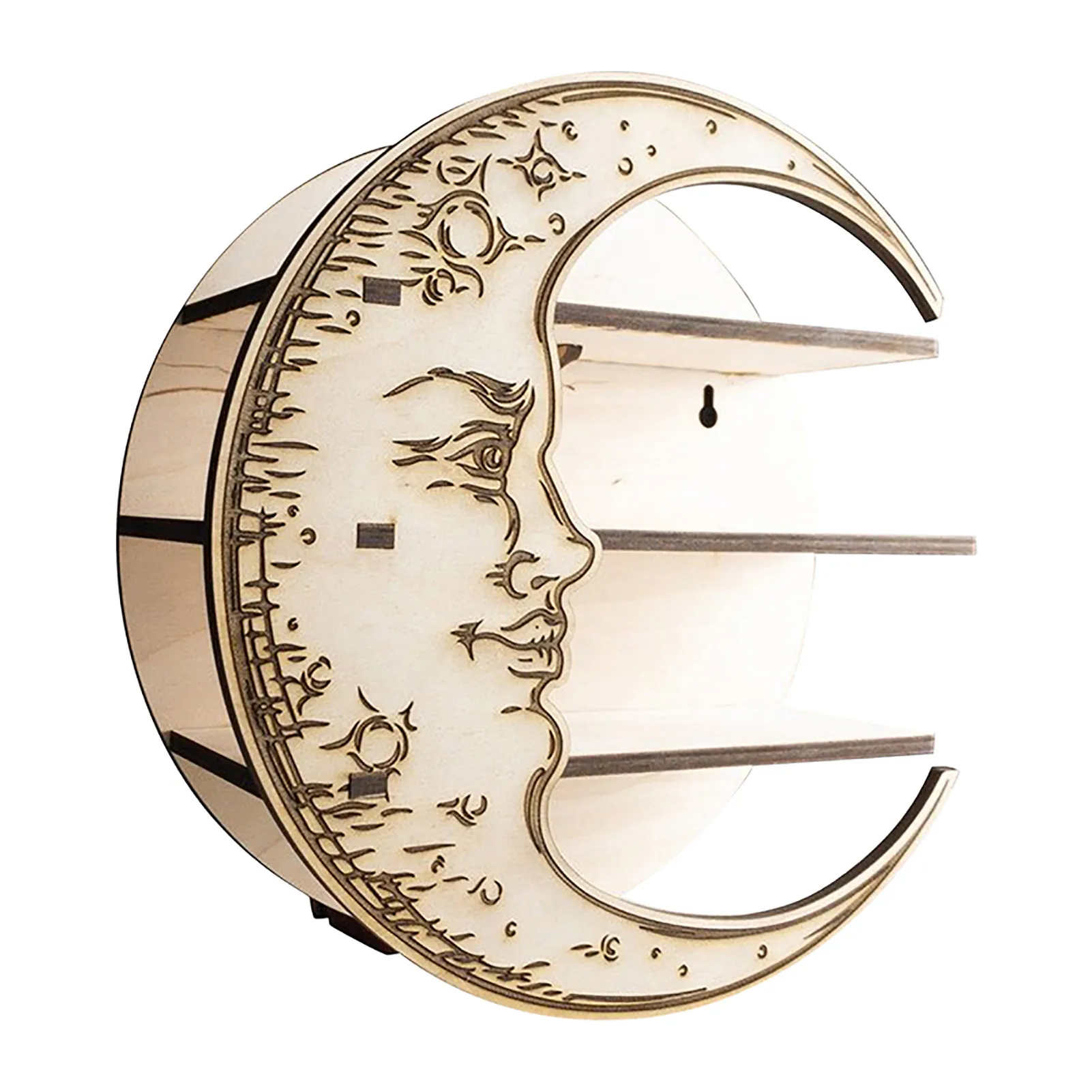 

Wooden Moon Shaped Storage Shelf Crystal Shelf Wall Mounted Hanging Rack Kitchen Bathroom Mounted Hanging Home Decor