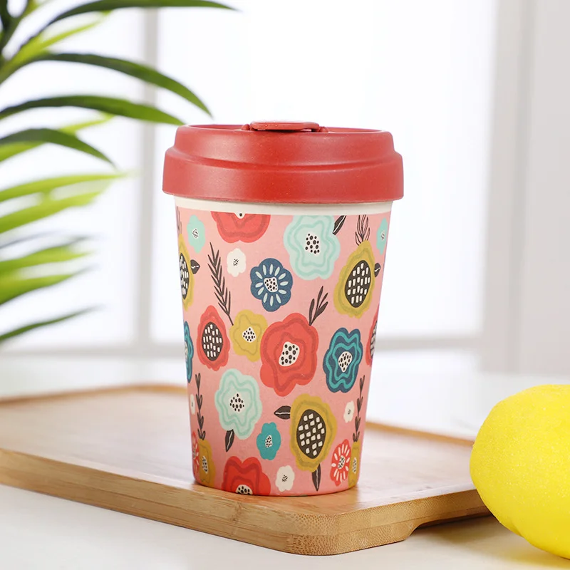 450ml New Arrival Reusable Bamboo Fibre Coffee Cup Creative Fashion Tea Mug Wheat Straw Travel With Silicone Lid |