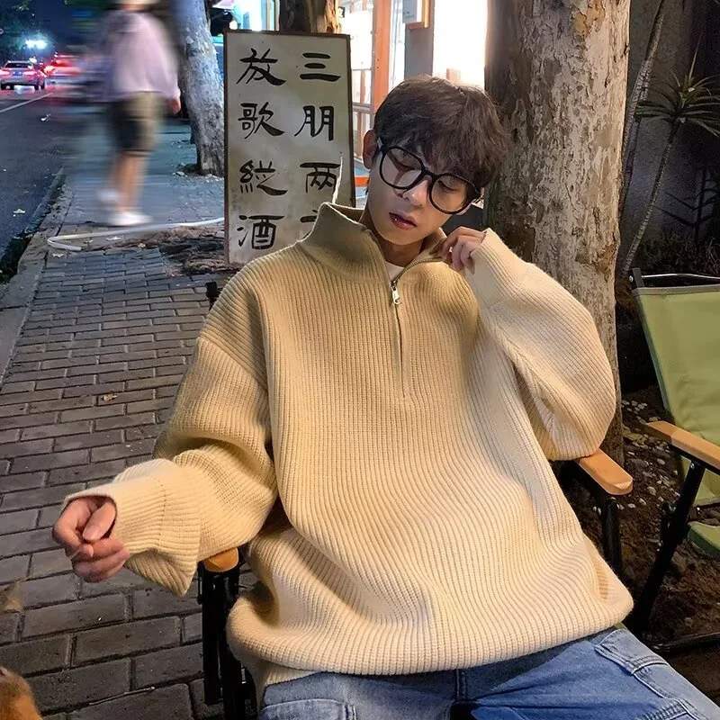 Осенняя водолазка с полумолнией мужской новый свитер Y2K винтажные уличные