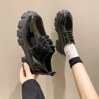 small leather shoes female 2022 new wild thick high heel retro black work shoes spring and autumn sponge cake low single shoes