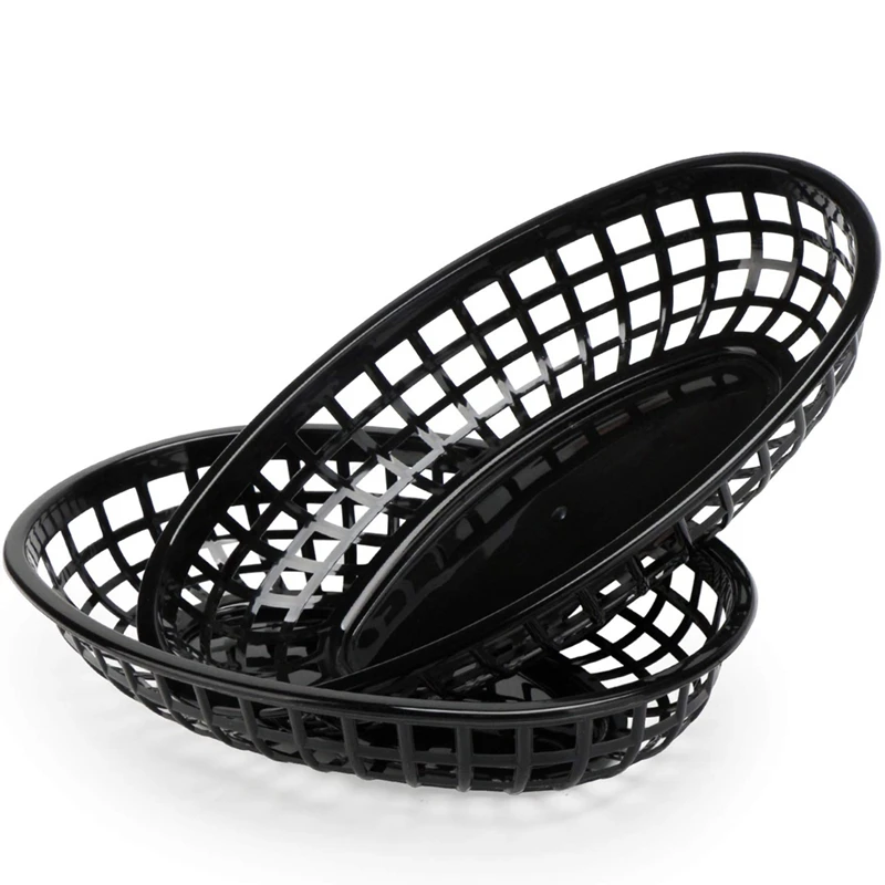 

24Pcs French Fries Basket Oval Fast Food Tray Restaurant Bar Food Tray Fries Food Service Tray Black