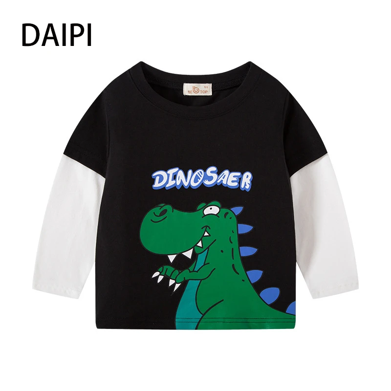 

Новинка, милая детская одежда, футболки, одежда для мальчиков с мультяшным принтом динозавра, хлопковая одежда для девочек, весна-осень 2023, д...