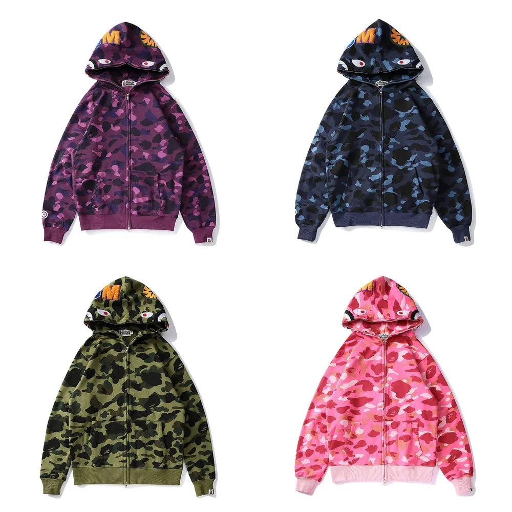 

2022 Fashion Cotton Bapeed Shark Jacket Explosive Camouflage Hoodie Couple Casual Cardigan Hooded Street Style Men's Jacket