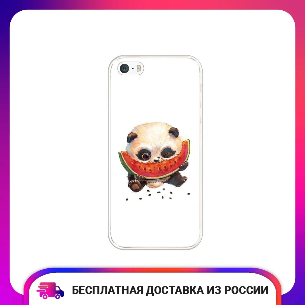Чехол силиконовый для iPhone 5 5S SE Малыш панды с арбузом тонкая мягкая защитная