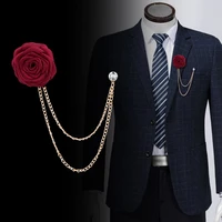 men art rose flower fashion brooch pin suit lapel accessories new men wedding boutonniere tassel chain brooch badge jewelry