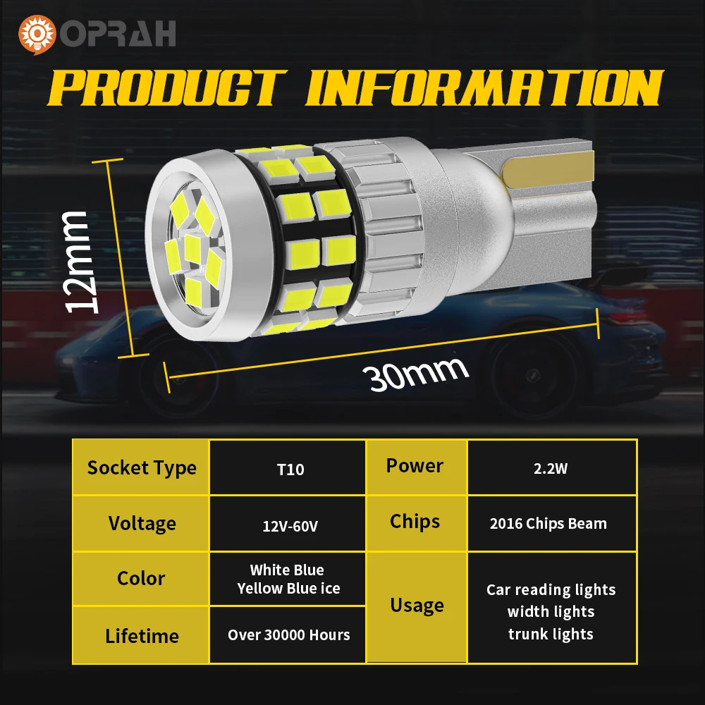 Oprah 2 шт. W5W LED T10 12 В 24 Автомобильные фонари для внутренней лампы грузовика 2016 30SMD