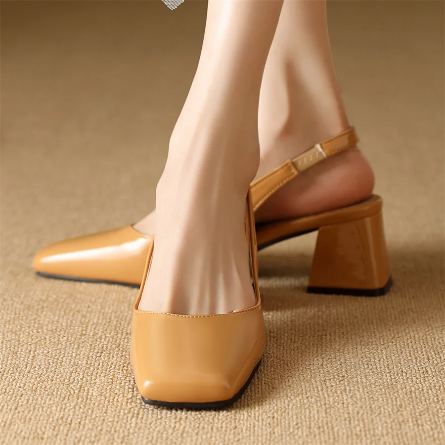 

Women Sandals 2023 Summer Elegant Slingback Black Nude Square Head High Heel Office Party Female Shoe Large Size 48 Dropshopping