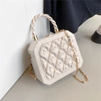 fashion twisted handle small box tote bags for woemen designer brand ruched pu leather ladies chain shoulder crossbody bags 2022
