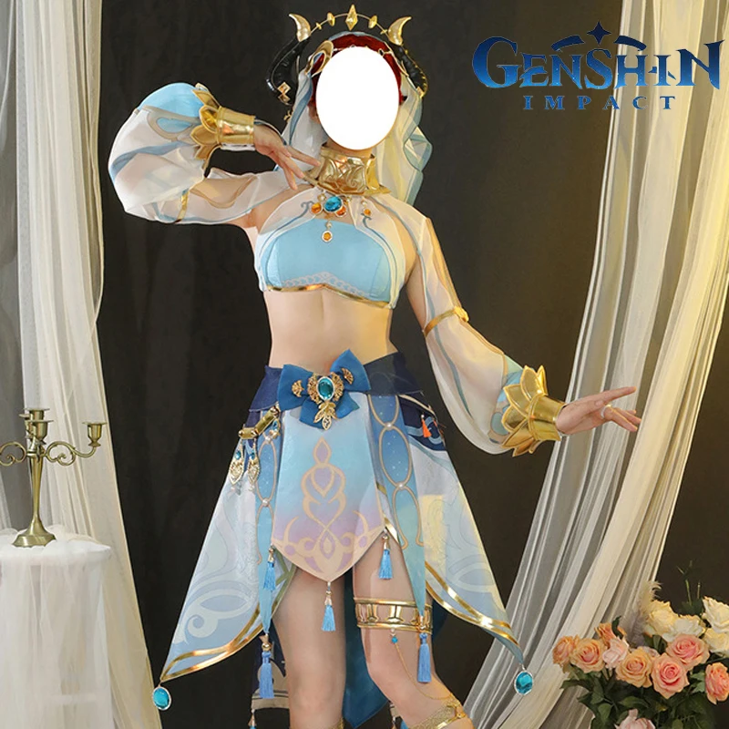 

Genshin Impact Nilu Western Region Dancer Cosplay Costume Anime Game Sexy Uniform Suit Halloween Party Outfit Women Nilou Wig