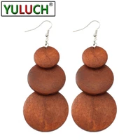 yuluch 2019 natural painted wood ethnic women african pendant pompom pom pom fashion girl lady jewelry drop earrings party gift