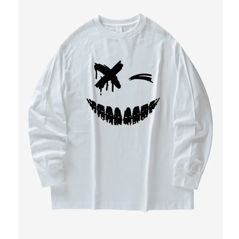 

2022 New Men Sweatshirts Black White 250g Crew Neck Long-sleeved Pullover Sweatshirt 100%Cotton Pattern Print Bottoming Tops