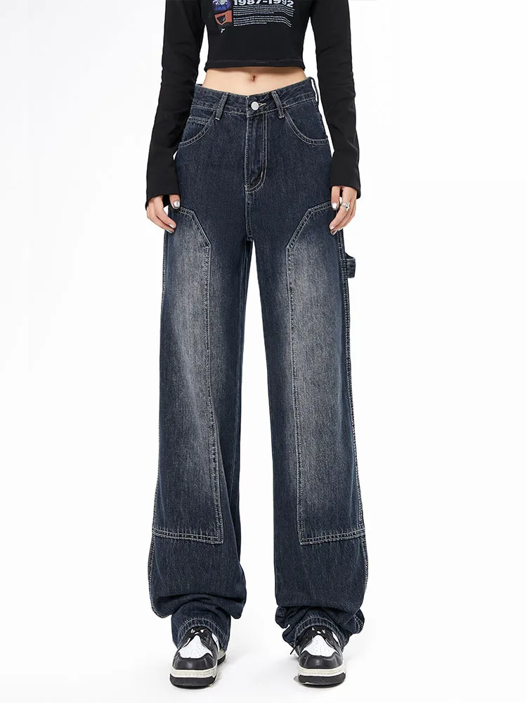 

2022 Women American Vintage Baggy Jeans High Waist Oversized Long Trouser Denim Pant Wide Leg Streetwear Straight Basic Daily