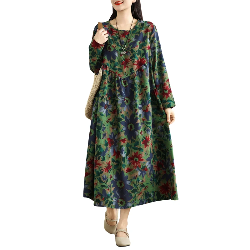 Весны/лета 202 хлопковое льняное платье в стиле ретро с круглым вырезом и