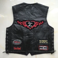 mens spring and autumn new street sleeveless vest sheepskin motorcycle riding letter embroidery badge jacket foreign trade