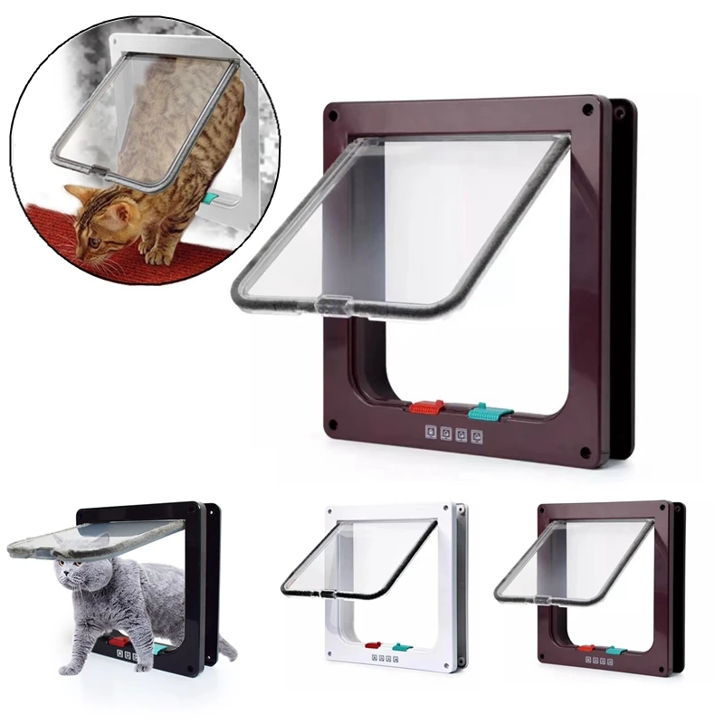

Dog Flap Pet Door with 4 Way Security Lock Cat Flap Door Small Big Dog Cats Kitten ABS Pet Gate Door Kit Cat Dogs Flap Doors