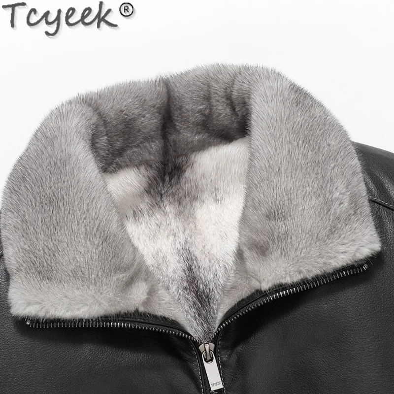Tcyeek Мужские куртки из натуральной кожи с верхним слоем норки мужская зимняя