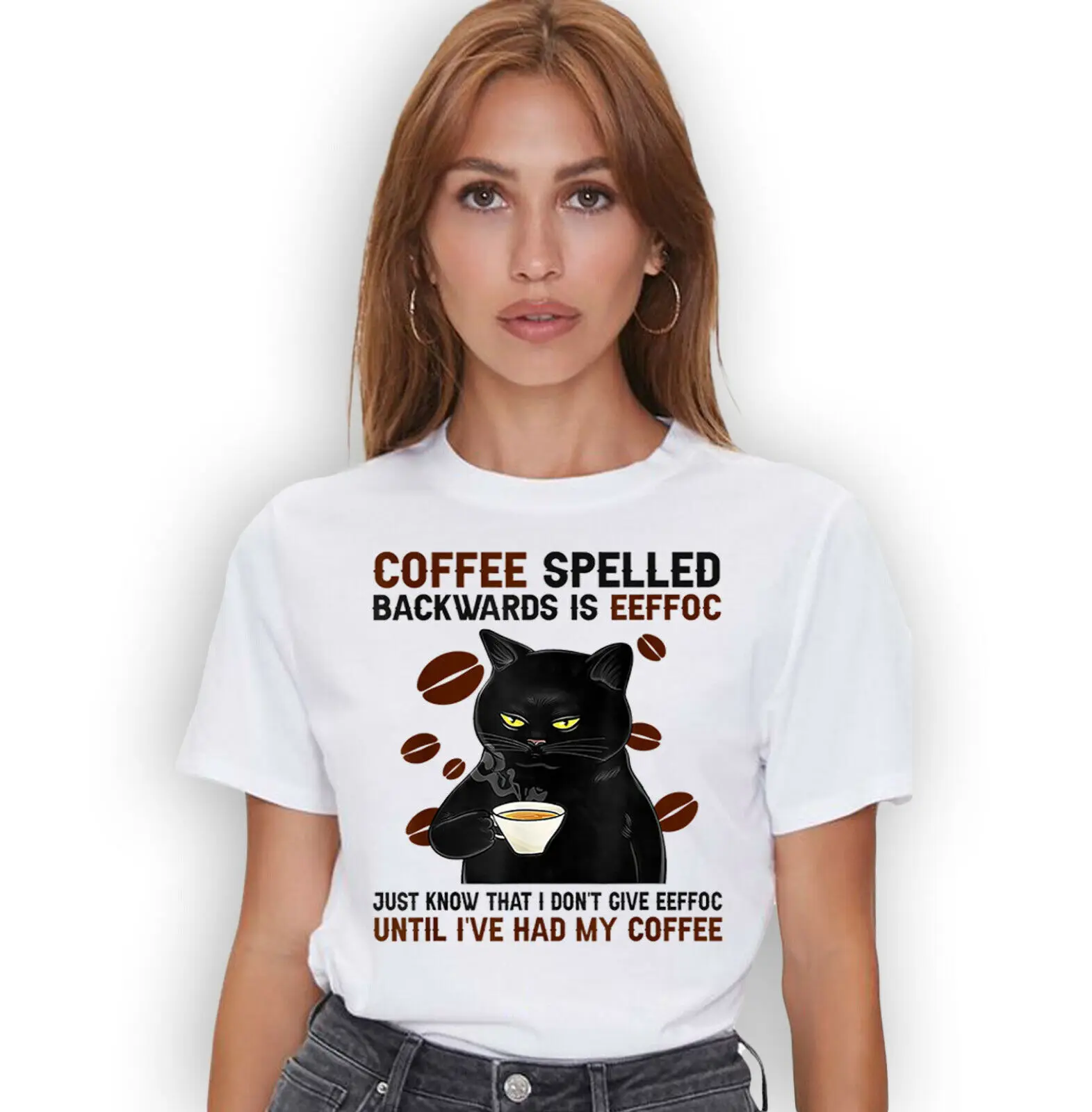 Кошачья кожа, кофейная вставка с обратной стороны-Eeffoc, коты пьют кофейную футболку