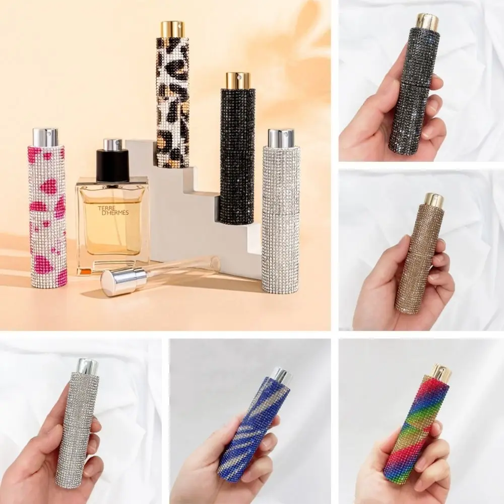 

Mini Rhinestone Perfume Bottle Luxury Glass Liner Refillable Bottle Plaid Diamond-encrusted Rotating Spray Bottle