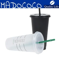 hot sale 710ml black white straw cup with lid color change coffee cup reusable cups plastic tumbler matte finish coffee mug