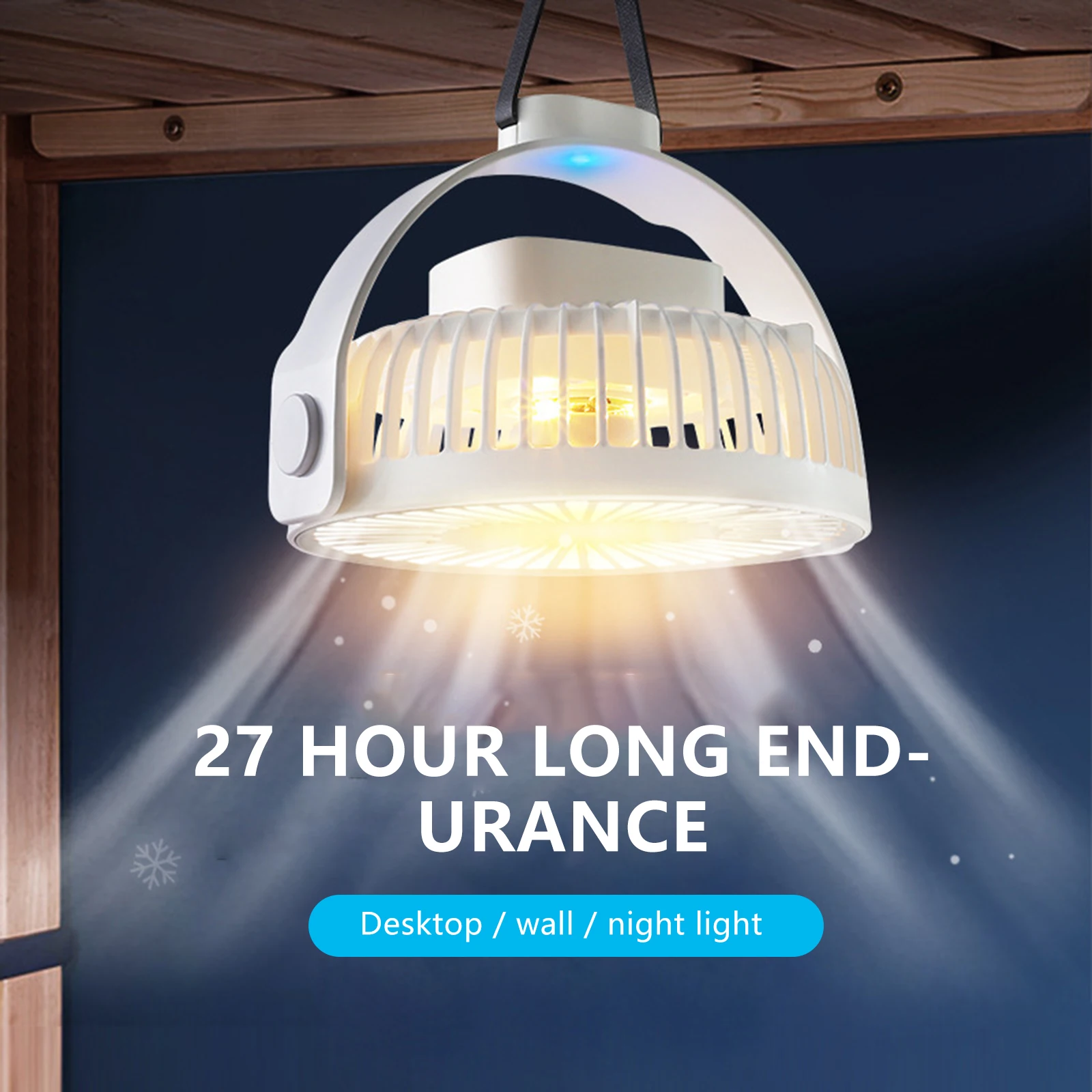

4000mAh Camping Fan with LED Lights 4 Speeds Rechargeable Battery Operated with Hanging Lanyard for Desktop Tent Travel Home
