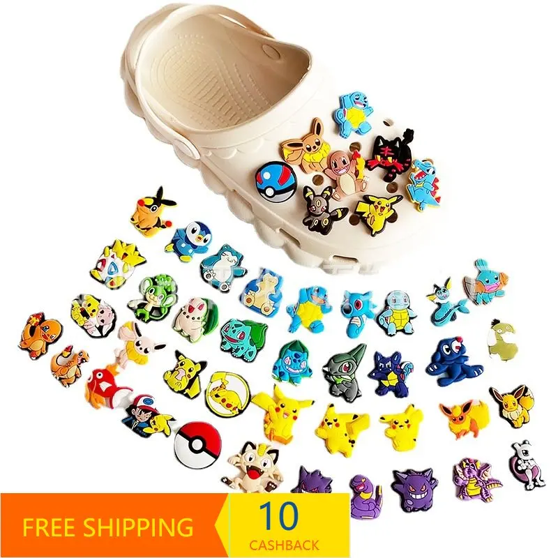 

New Pokemon series cartoon crocs flower shoe buckle PVC soft glue crocs accessories free shipping items ピカチュウ