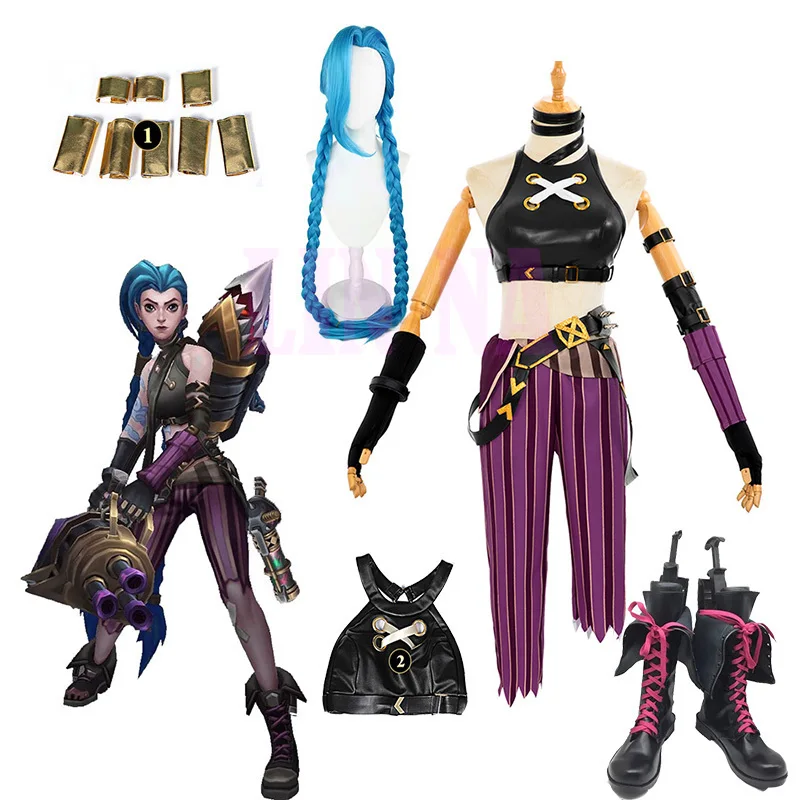 

Game LOL Arcane Cosplay Costume Crit Loli Jinx Cosplay Loose Cannon Cosplay Anime Outfit Shoes Wig Sexy Women Carnival Costume