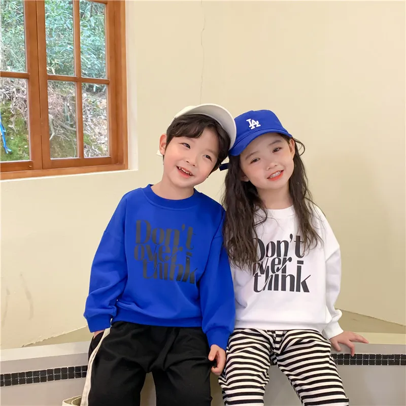 

Весенние детские свитера в Корейском стиле с буквенным принтом, Детские хлопковые повседневные пуловеры в стиле унисекс