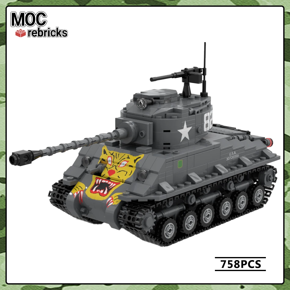

WW2 военная машина серия M4A3E8 (76)W HVSS основной боевой танк автомобили Масштаб 1:35 MOC строительный блок DIY модель головоломка Кирпич игрушек