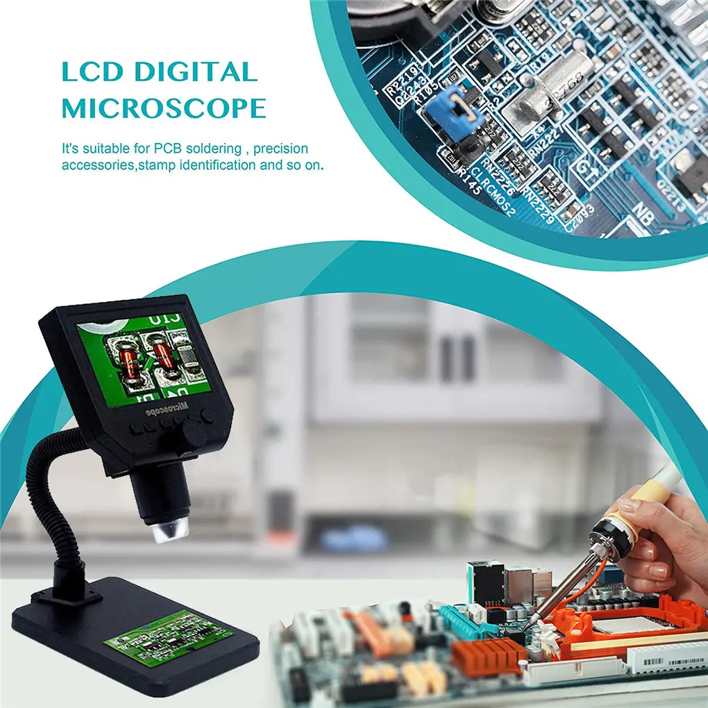 

Digital Microscope 4 3 Inch HD LCD Screen Display Rechargeable 600x Microscope Magnifier Gooseneck Stand