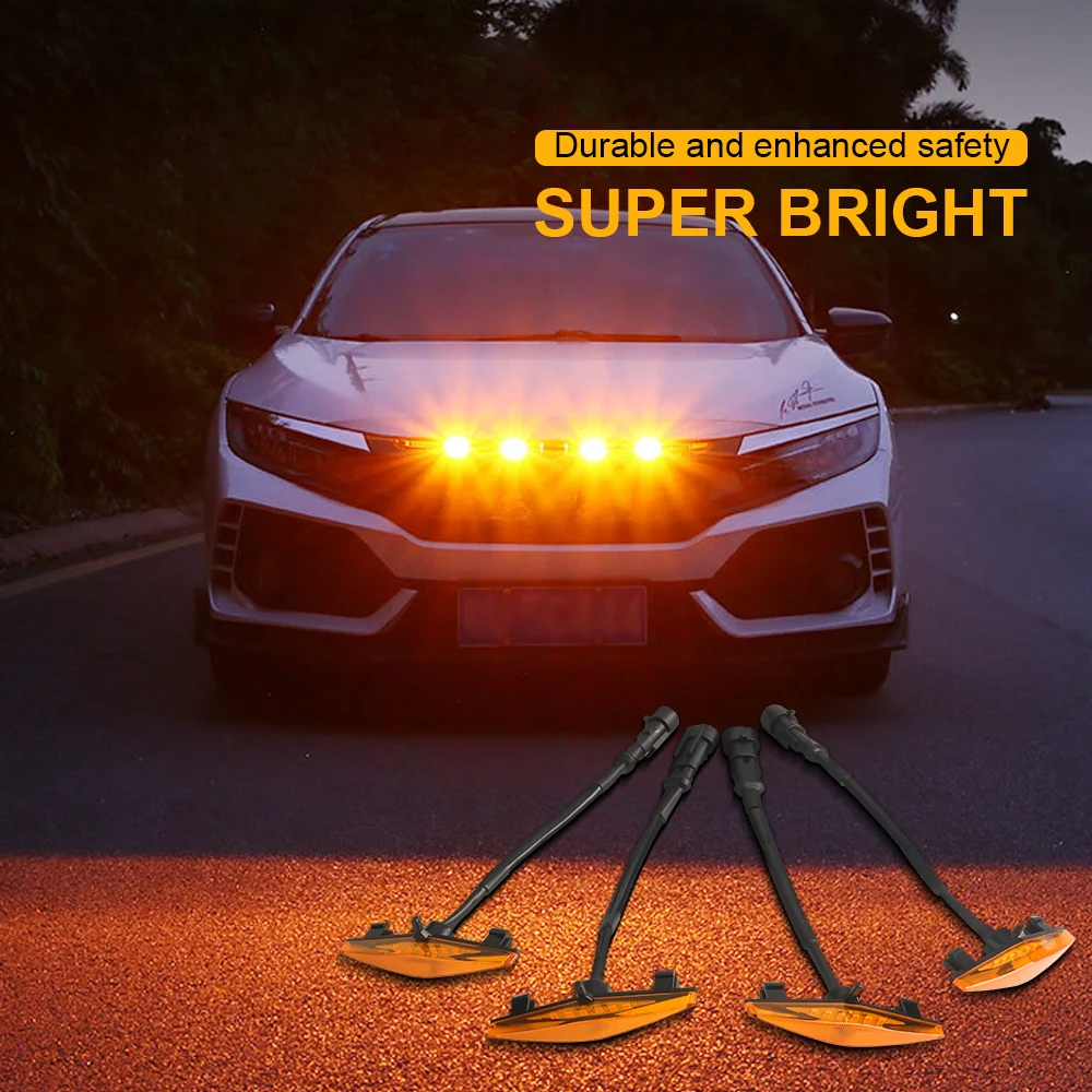 Car Emergency Strobe Flashing Warning Light Grill Amber Truck Trailer Beacon Lamp LED Side With Wiring Harness Kit 12V |