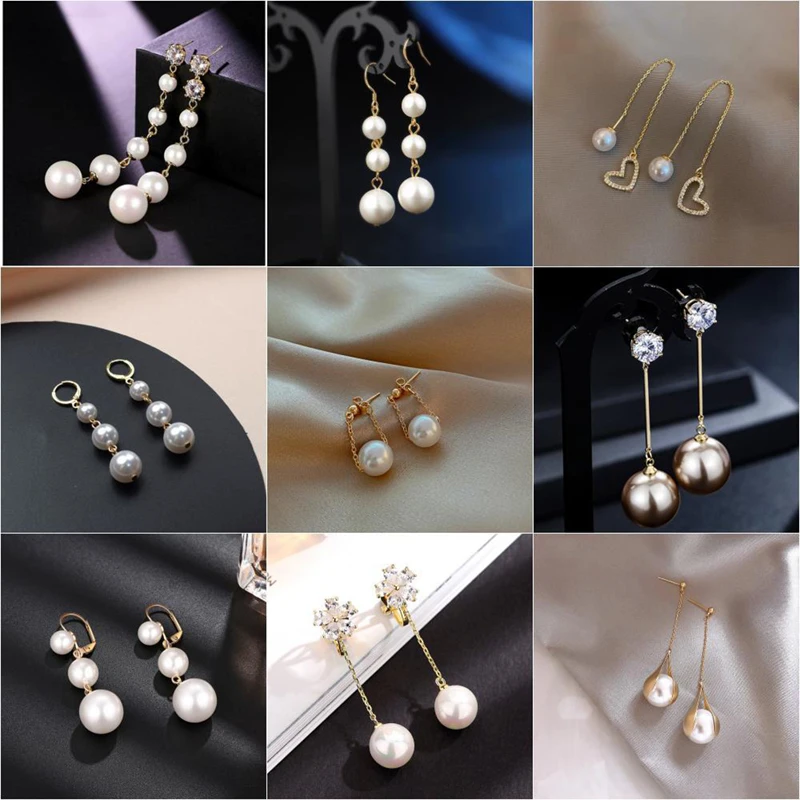 

серьги 2022 серьги женские серьги серебро 925 серьги гвоздики клипсы на уши 2022 новые модные простые серьги-гвоздики с длинными жемчужными серь...