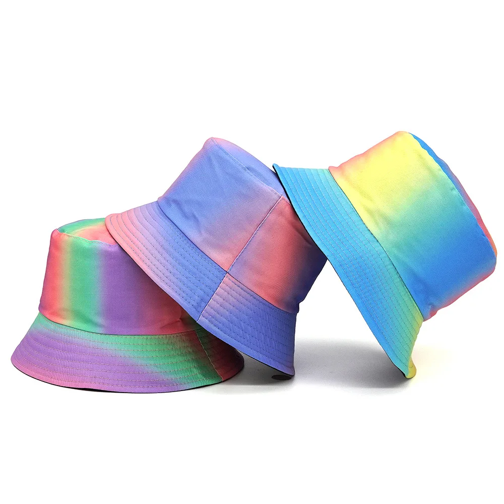 

New Fashion Panama Rainbow Gradient Hat Men Women Bucket Hats Reversible Fishing Summer Sun Fisherman Hat women hats