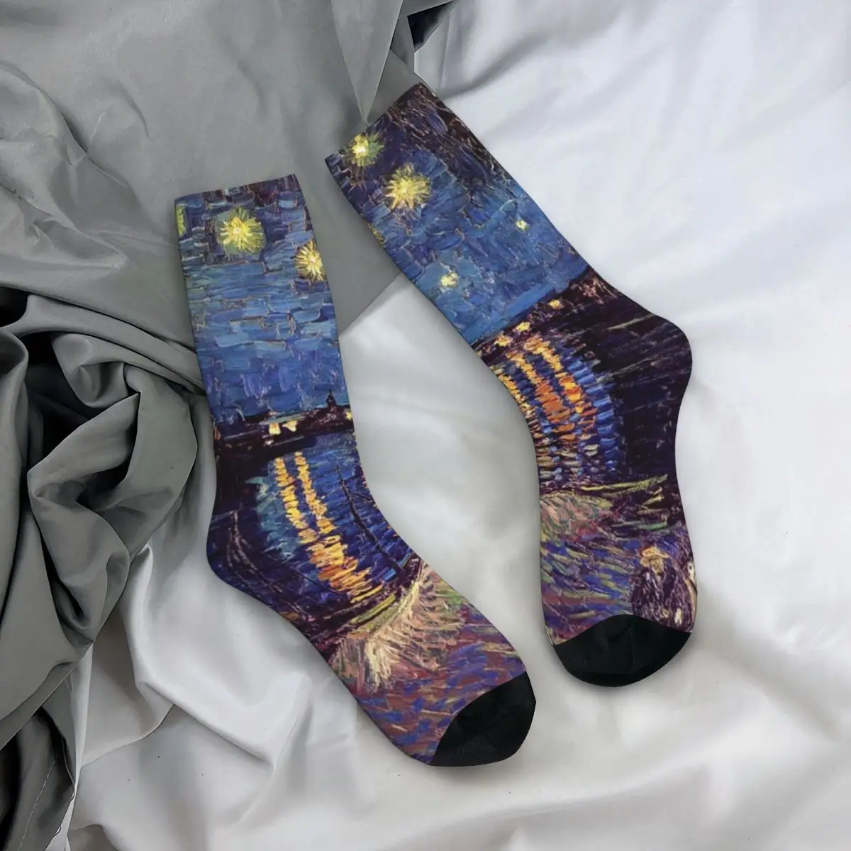 

Starry Night Over The Rhone Socks Vincent van Gogh Durable Bed Mid Stockings Large Chemical Fiber Teenage Old School Socks