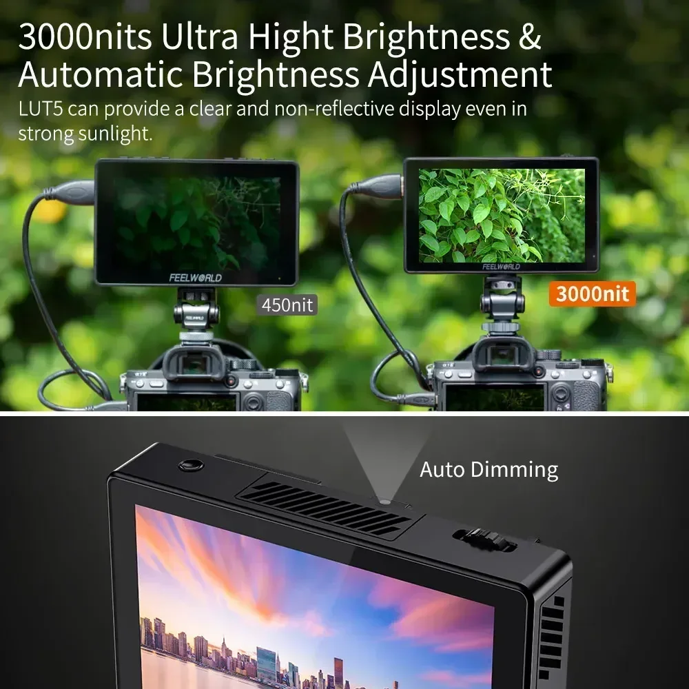 FEELWORLD LUT5 5 5-дюймовый сверхвысокий яркий 3000 нит 4K HDMI входной экран DSLR камера