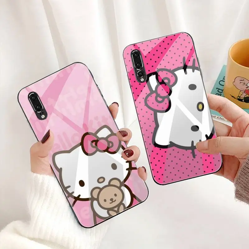

Cartoon Kitties Cute Design-Helloes Phone Case Tempered Glass For Huawei P30 P20 P10 lite honor 7A 8X 9 10 mate 20 Pro