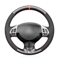 non slip durable black carbon fiber black suede car steering wheel cover for mitsubishi lancer x 10 outlander asx colt pajero