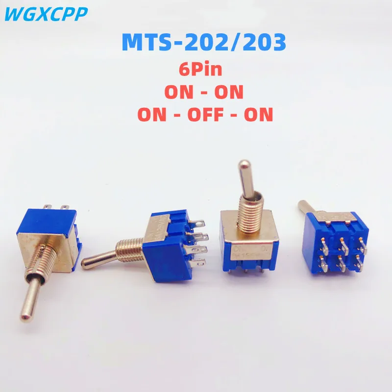 

1/5 PCS,6 Pin,Toggle Switch,MTS-202/203,Light Blue,DPDT,ON-OFF/ON-OFF-ON,250V/3A,125V/6A,Power Switches Button,Rocker Switches