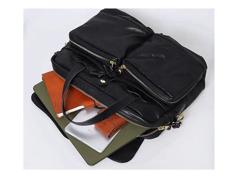 PNDME casual luxury genuine leather men women briefcase business black handbag work travel cowhide laptop shoulder messenger bag