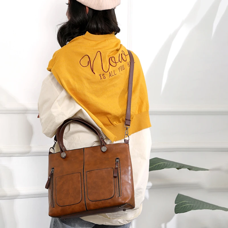 Large Capacity Retro Handbags Women's Soft Leather Shoulder Crossbody Bag Ladies Bucket Bags Retro Tote Luxury Satchel Handbag