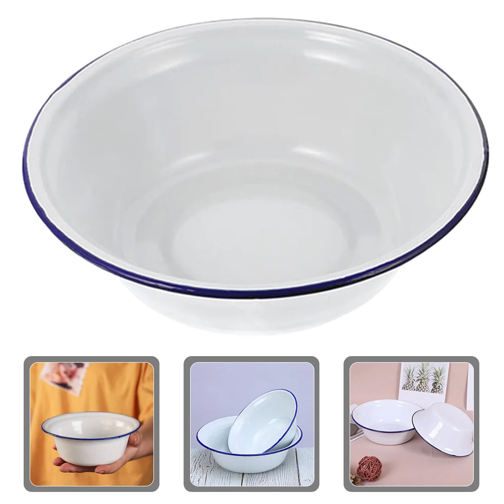 

Salad Mixing Bowls Retro Enamel Basin Classic Enamelware Enameled Soup White Decorative Kitchenware