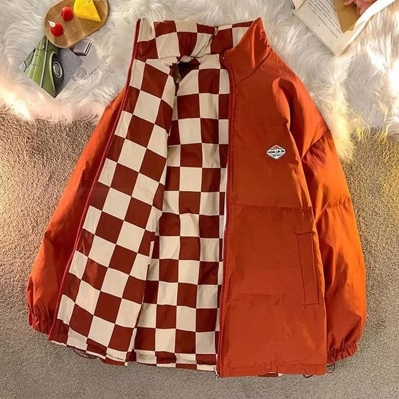 New men and women clothes winter jacket Youth Fashion Solid cotton coat Harajuku Temperament Single Stand Collar Simple parkas